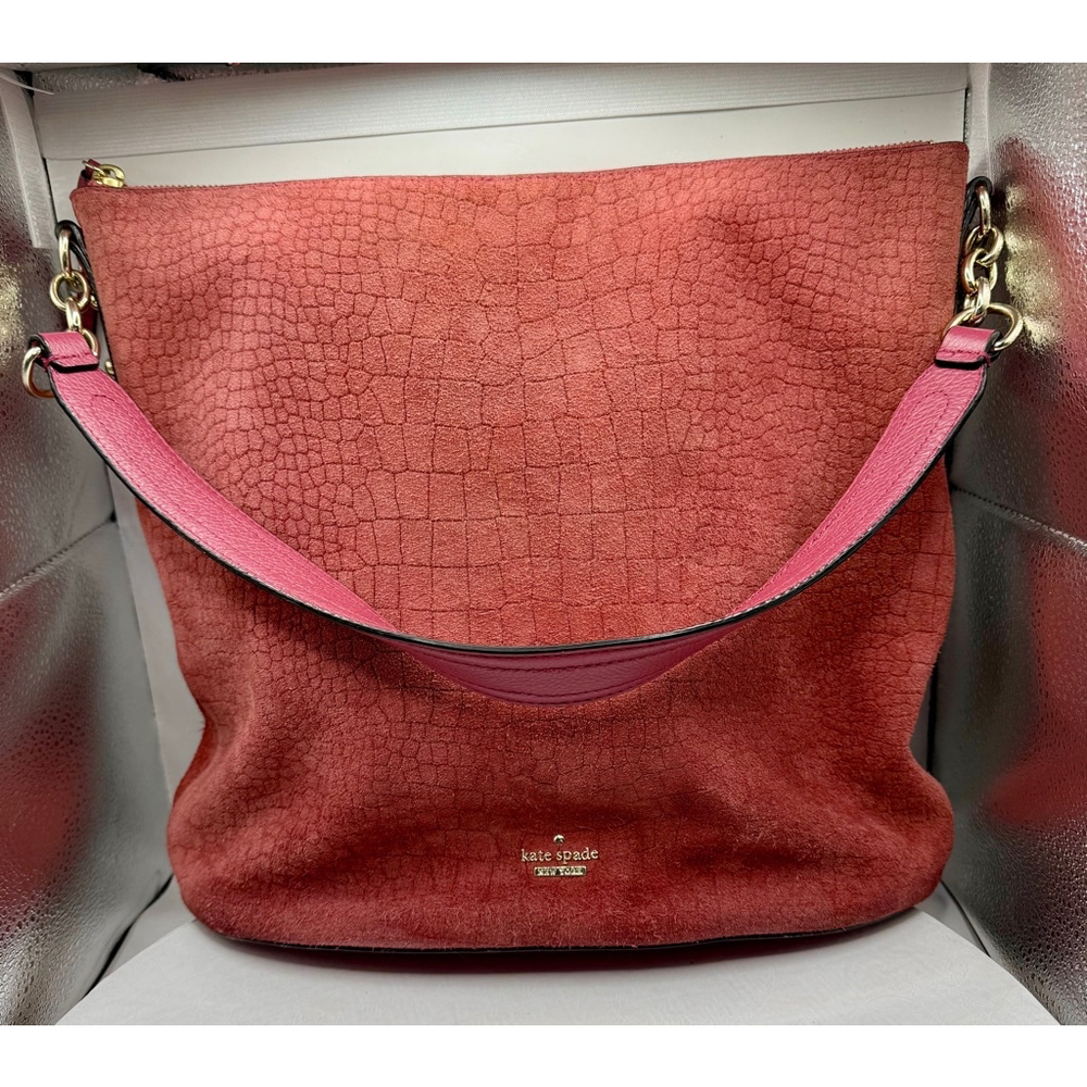 Kate Spade New Year Arianna Larchmont Ave Pink Suede Exotic Bucket‎ Bag
